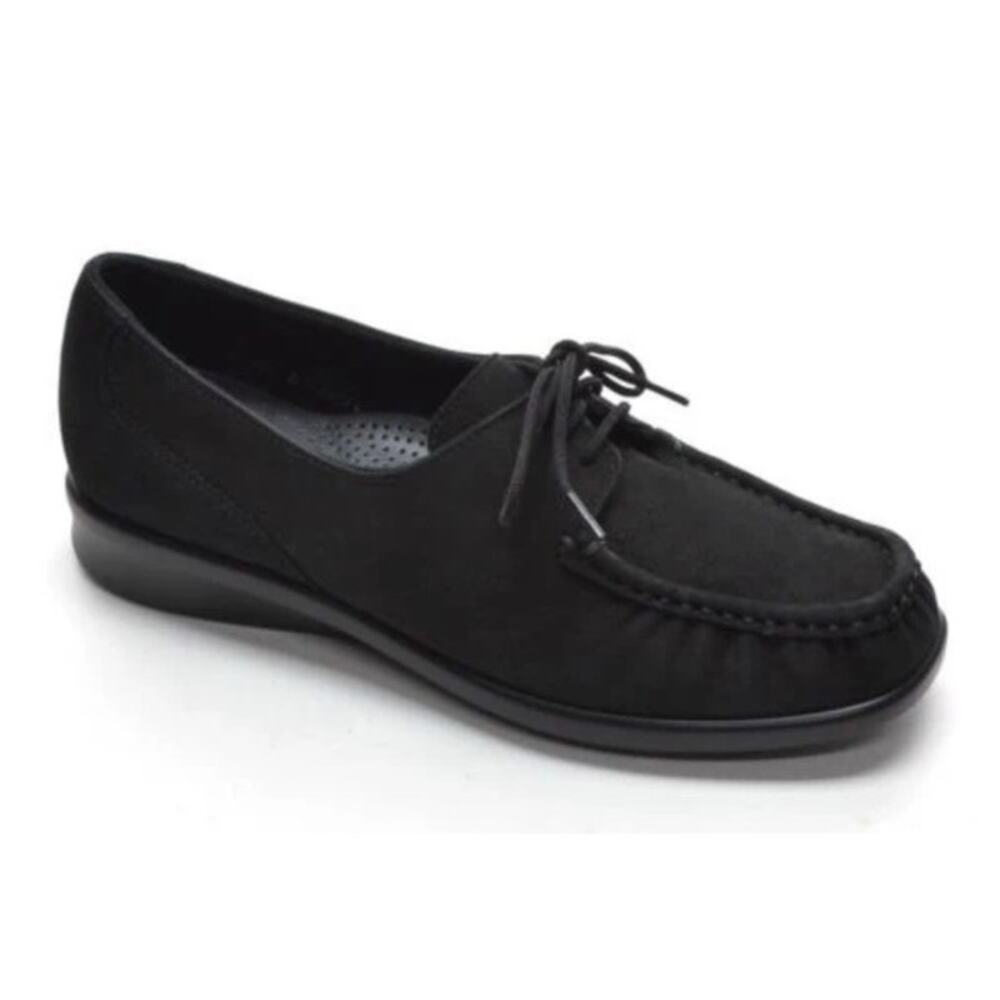 SAS Petra Charcoal Black Suede Leather Handcraft Comfort Moccasin Lace Shoes 10